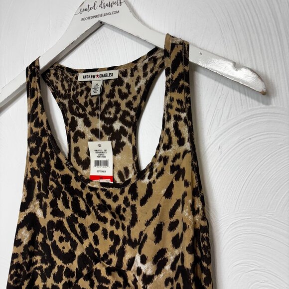 New Andrew Charles Mini Dress Leopard Animal Print Pullover Brown Short Women XS - Picture 2 of 6
